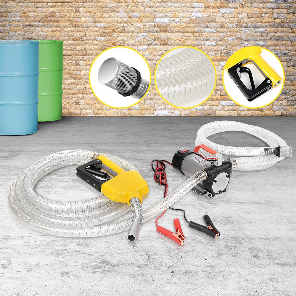 Giantz 12V Diesel Transfer Pump Extractor Oil Fuel Electric Bowser Auto Trigger - SportZone.co.nz