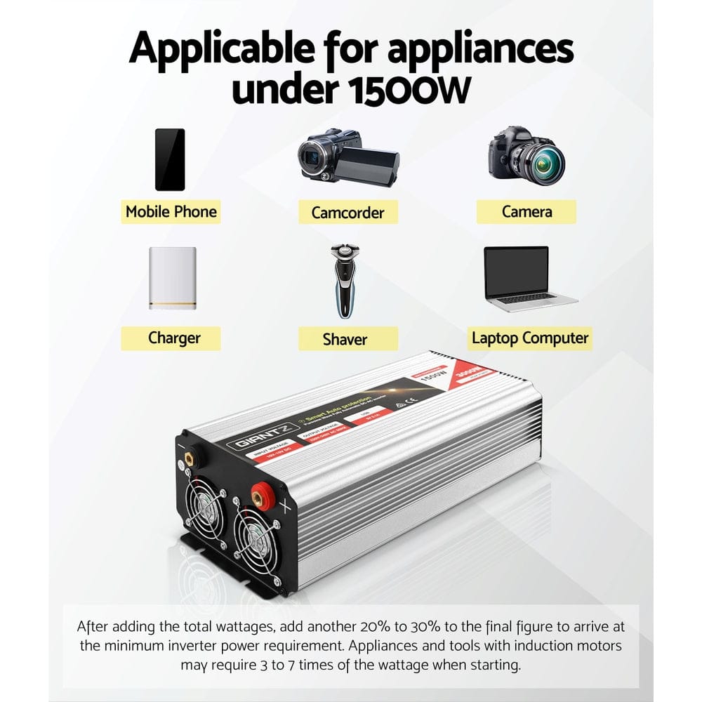 Giantz 1500W Puresine Wave DC - AC Power Inverter - SportZone.co.nz