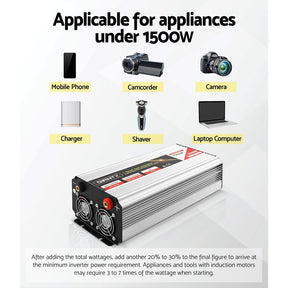 Giantz 1500W Puresine Wave DC - AC Power Inverter - SportZone.co.nz