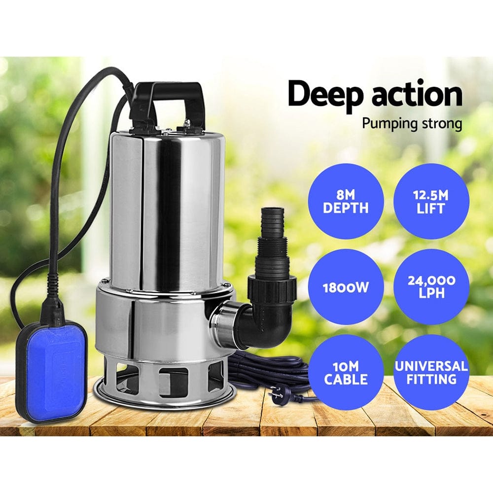 Giantz 1800W Submersible Dirty Water Pump Bore Tank Well Steel Automatic Clean - SportZone.co.nz