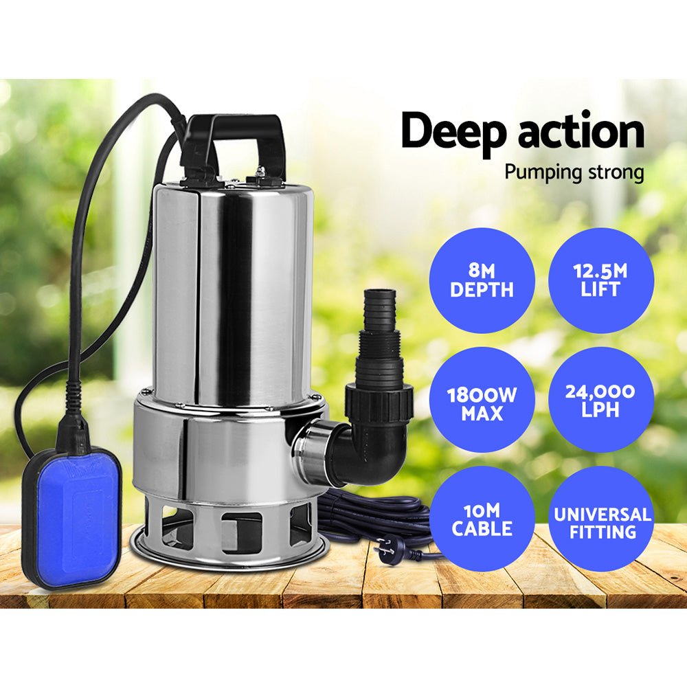 Giantz 1800W Submersible Dirty Water Pump Bore Tank Well Steel Automatic Clean - SportZone.co.nz