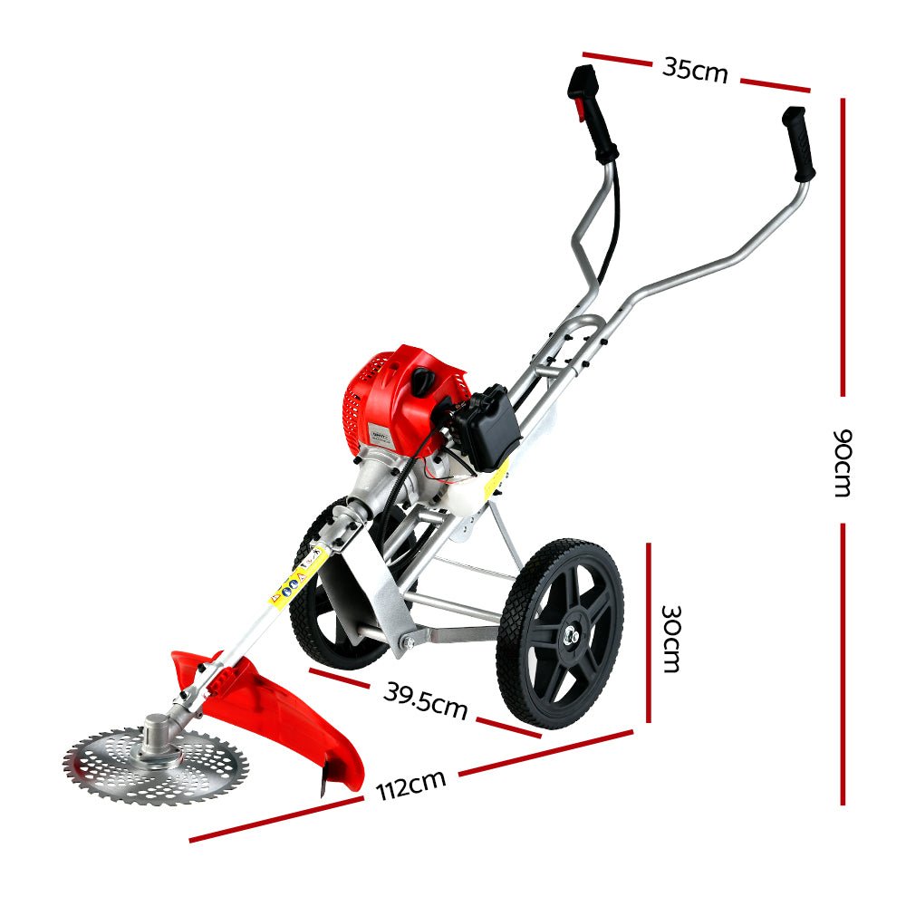 Giantz 62cc Petrol Brush Cutter Whipper Saw Trimmer 2 Stroke 3-in-1 Wheel - SportZone.co.nz
