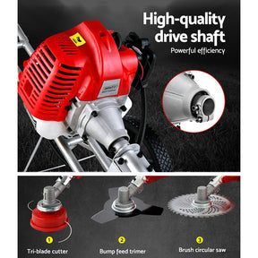 Giantz 62cc Petrol Brush Cutter Whipper Saw Trimmer 2 Stroke 3-in-1 Wheel - SportZone.co.nz