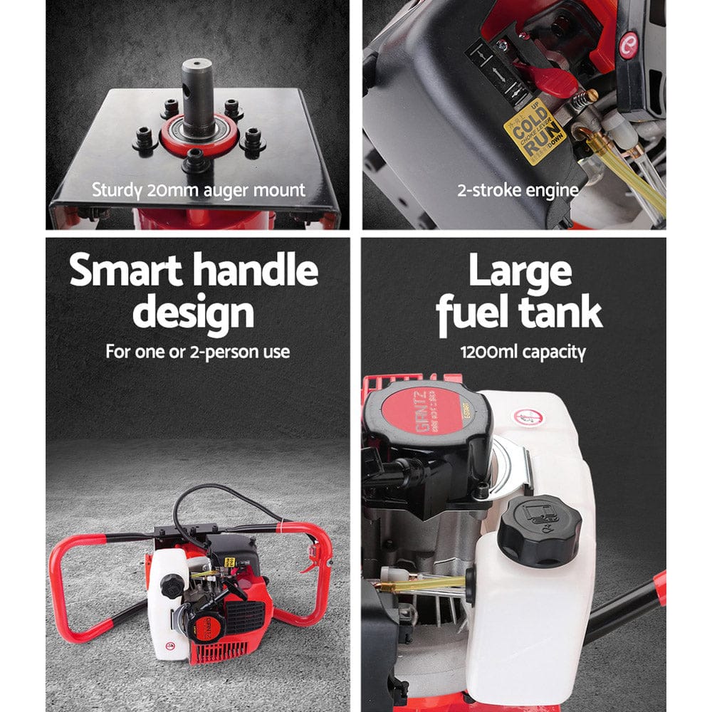 Giantz 66CC Post Hole Digger Motor Only Petrol Engine Red - SportZone.co.nz
