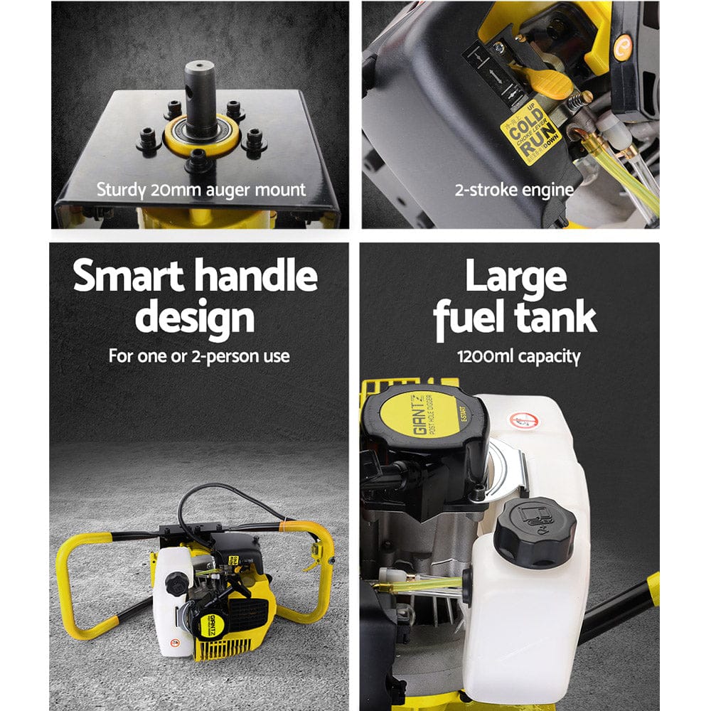 Giantz 80CC Post Hole Digger Motor Only Petrol Engine Yellow - SportZone.co.nz