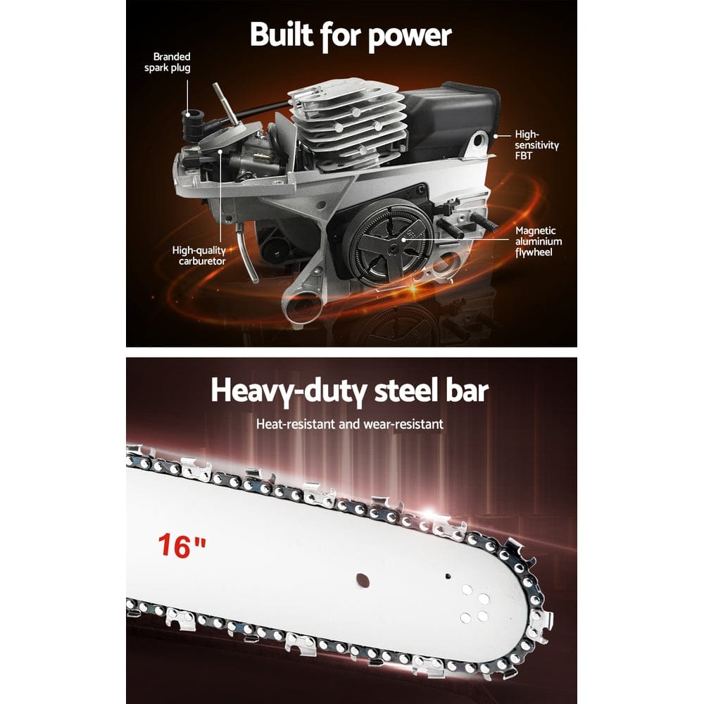 Giantz Chainsaw Petrol 45CC 16" Bar Commercial E - Start Pruning Chain Saw - SportZone.co.nz