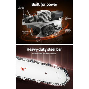Giantz Chainsaw Petrol 45CC 16" Bar Commercial E - Start Pruning Chain Saw - SportZone.co.nz