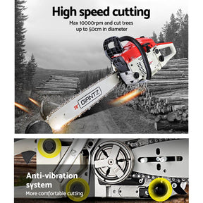 Giantz Chainsaw Petrol 52CC 20" Bar Commercial E - Start Pruning Chain Saw White - SportZone.co.nz