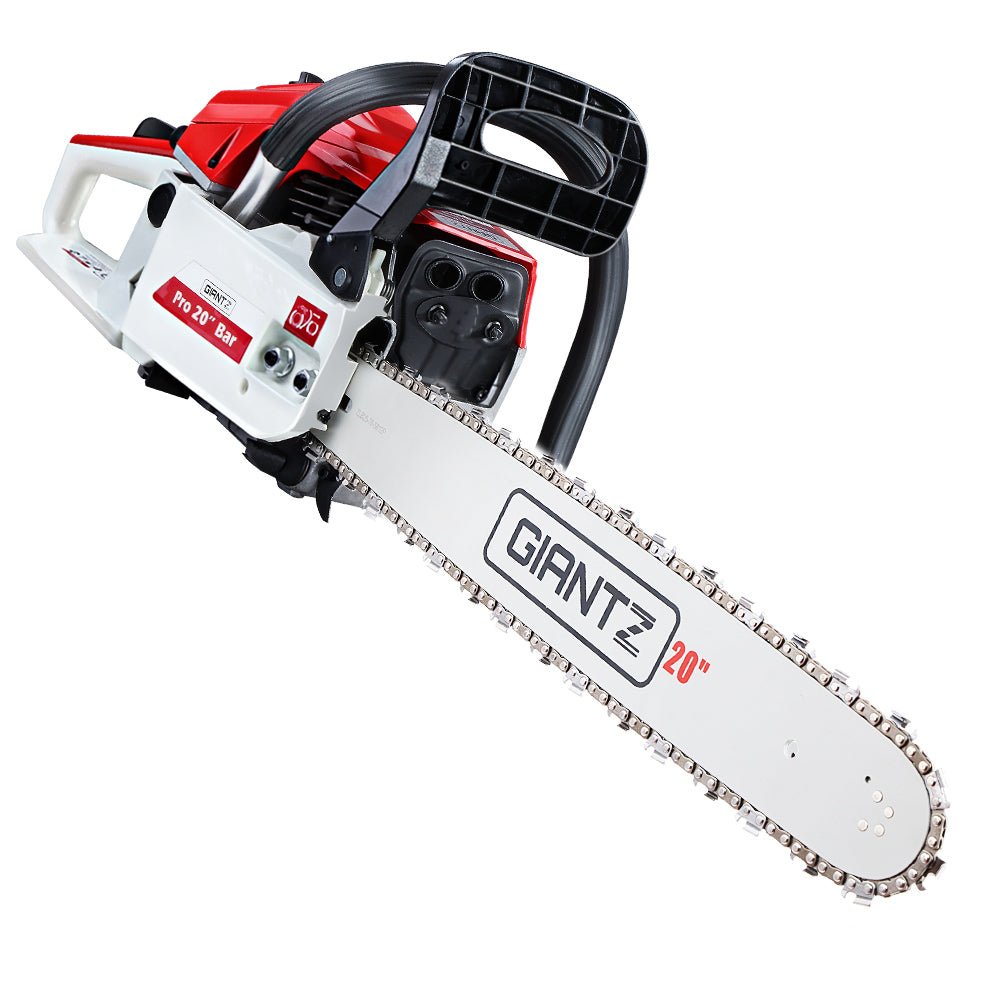 Giantz Chainsaw Petrol 52CC 20" Bar Commercial E-Start Pruning Chain Saw White - SportZone.co.nz