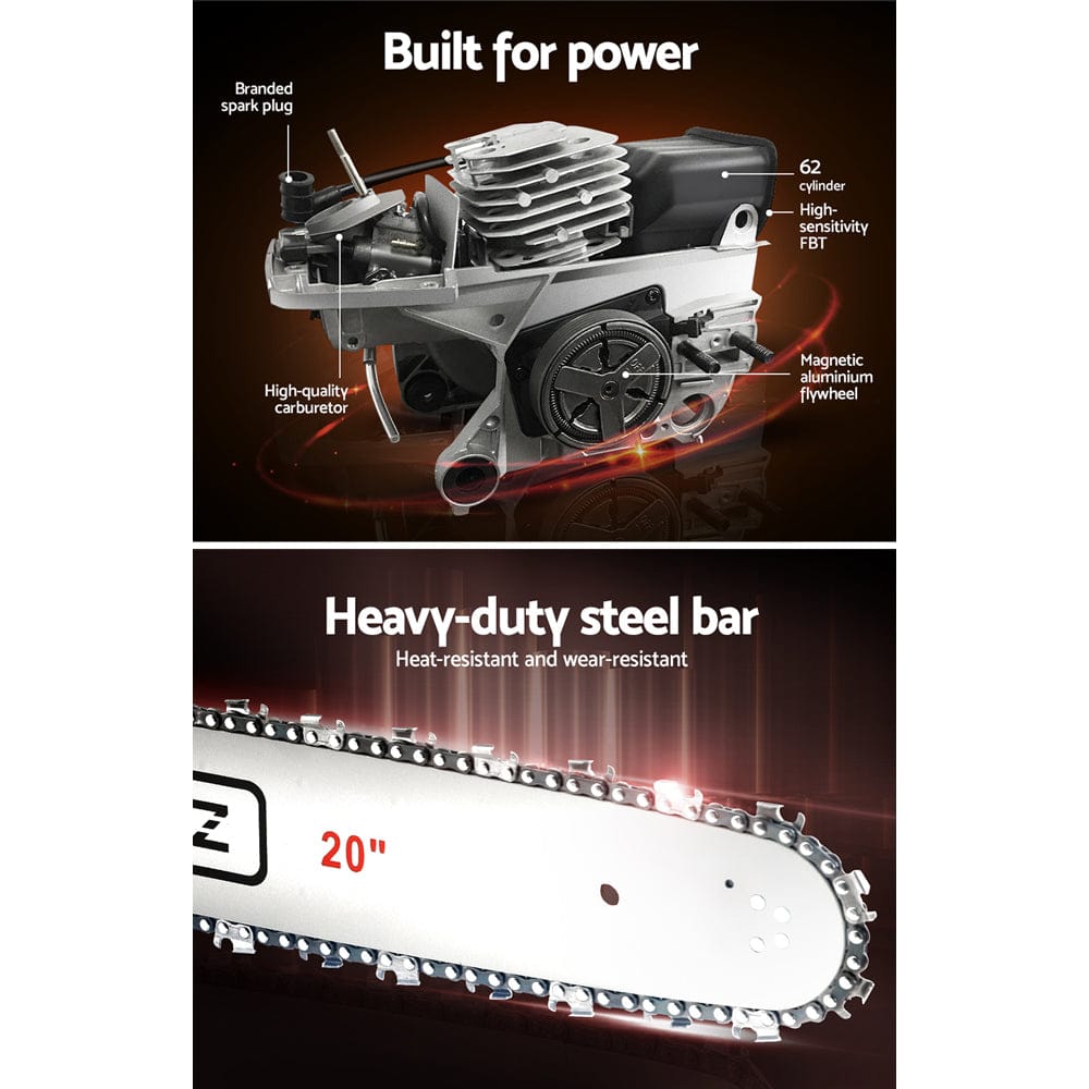 Giantz Chainsaw Petrol 62CC 20" Bar Commercial E - Start Pruning Chain Saw - SportZone.co.nz