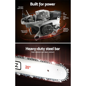 Giantz Chainsaw Petrol 62CC 20" Bar Commercial E - Start Pruning Chain Saw - SportZone.co.nz