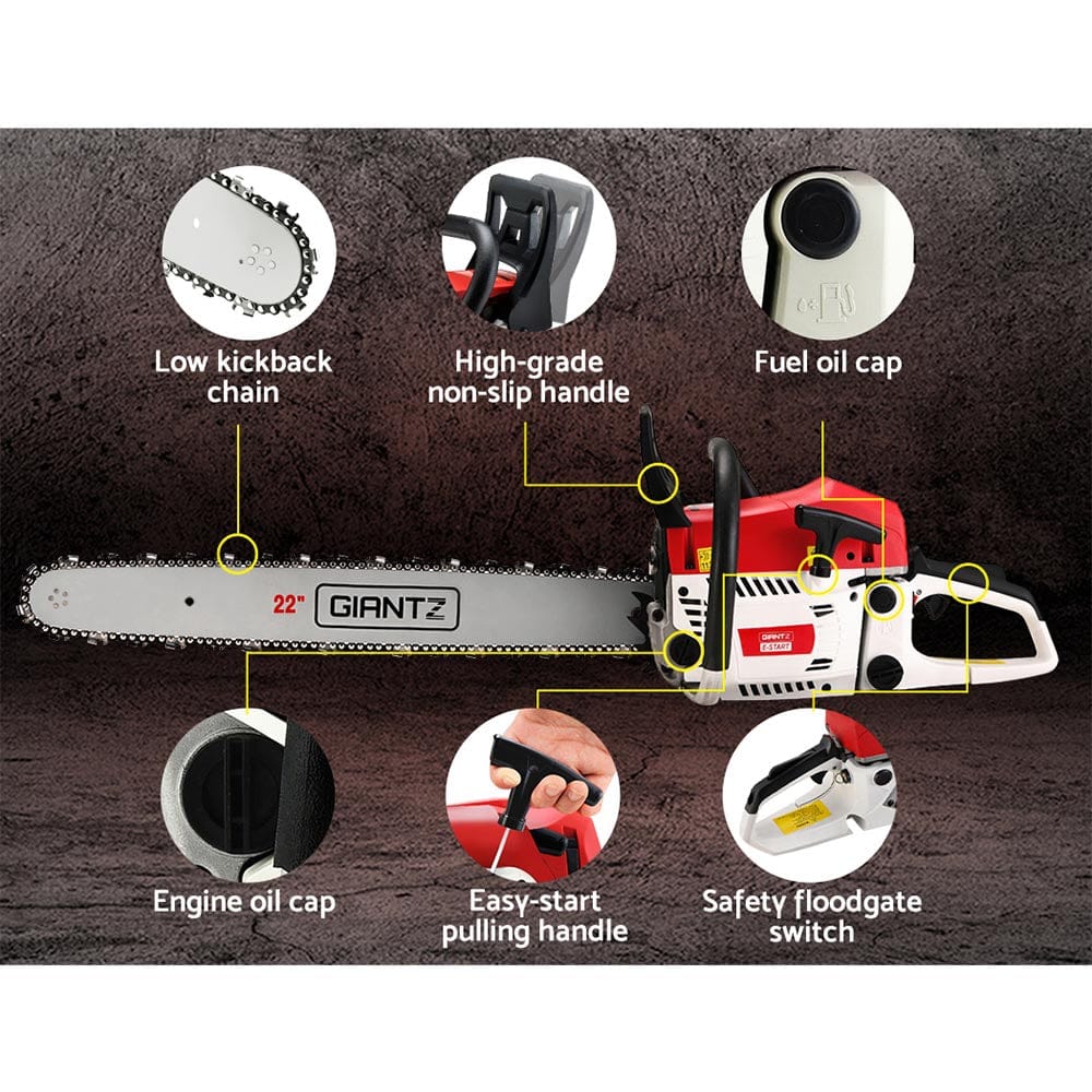Giantz Chainsaw Petrol 62CC 22" Bar Commercial E - Start Pruning Chain Saw - SportZone.co.nz