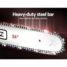 Giantz Chainsaw Petrol 62CC 24" Bar Commercial E-Start Pruning Chain Saw - SportZone.co.nz