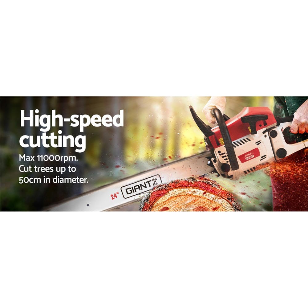 Giantz Chainsaw Petrol 62CC 24" Bar Commercial E - Start Pruning Chain Saw - SportZone.co.nz
