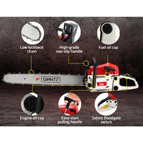 Giantz Chainsaw Petrol 62CC 24" Bar Commercial E - Start Pruning Chain Saw - SportZone.co.nz