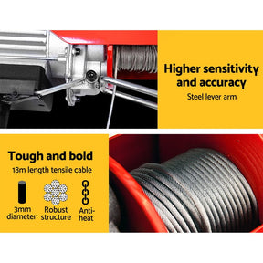 Giantz Electric Hoist Winch 125/250KG Cable 18M Rope Tool Remote Chain Lifting - SportZone.co.nz