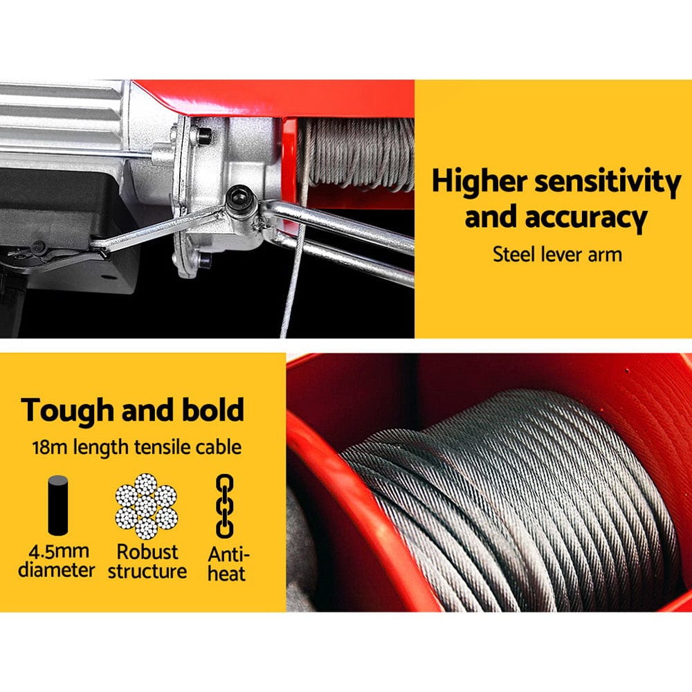 Giantz Electric Hoist Winch 300/600KG Cable 18M Rope Tool Remote Chain Lifting - SportZone.co.nz
