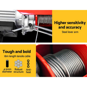 Giantz Electric Hoist Winch 300/600KG Cable 18M Rope Tool Remote Chain Lifting - SportZone.co.nz