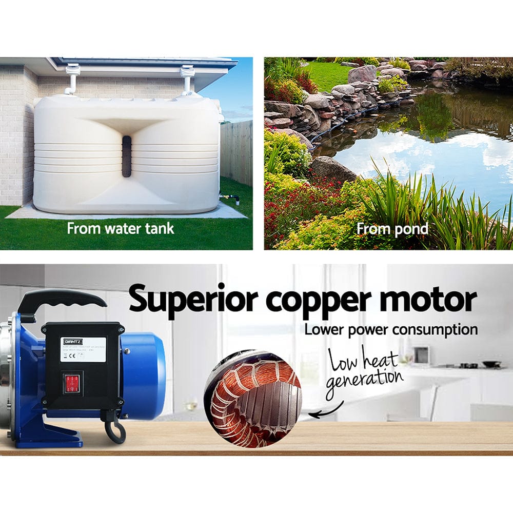Giantz Garden Water Jet Pump High Pressure 1100W Tank Rain Farm Irrigation Black - SportZone.co.nz