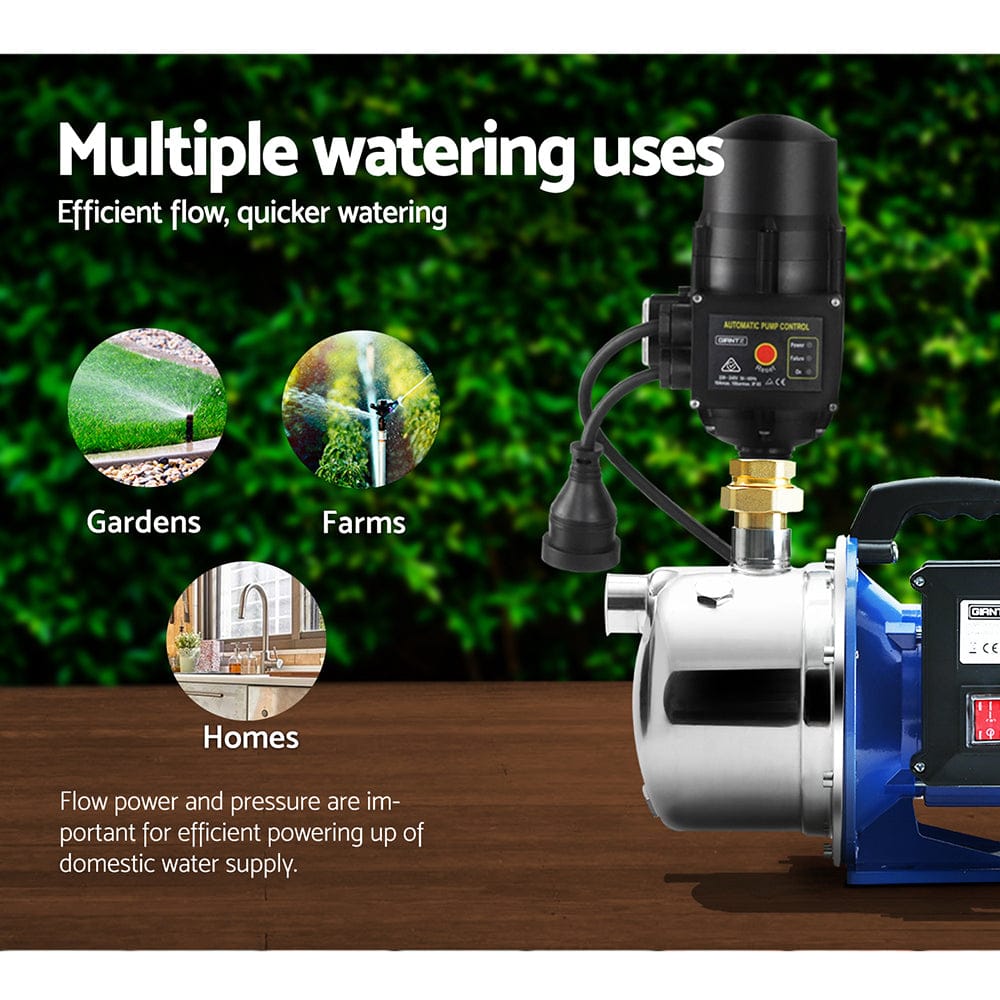 Giantz Garden Water Jet Pump High Pressure 1100W Tank Rain Farm Irrigation Black - SportZone.co.nz
