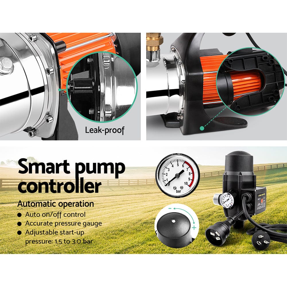 Giantz Garden Water Pump 1500W High Pressure Tank Rain Farm Irrigation Black - SportZone.co.nz