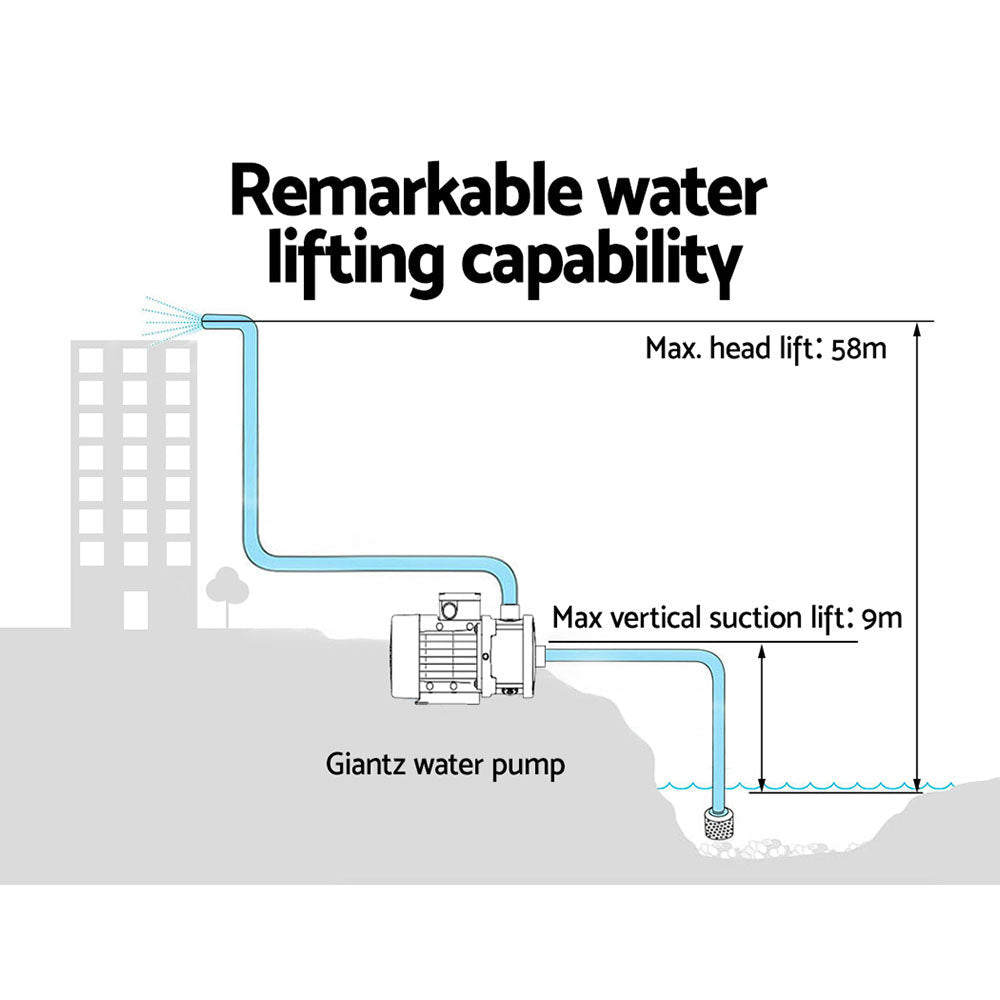 Giantz Garden Water Pump High Pressure 1800W 5-Stage Tank Irrigation Black - SportZone.co.nz