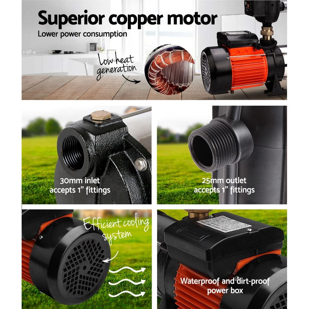Giantz Garden Water Pump High Pressure 1800W 5 - Stage Tank Irrigation Black - SportZone.co.nz
