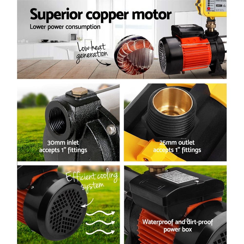 Giantz Garden Water Pump High Pressure 1800W 5 - Stage Tank Irrigation Yellow - SportZone.co.nz