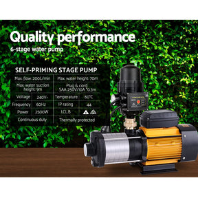Giantz Garden Water Pump High Pressure 2500W 6 - Stage Tank Irrigation Black - SportZone.co.nz