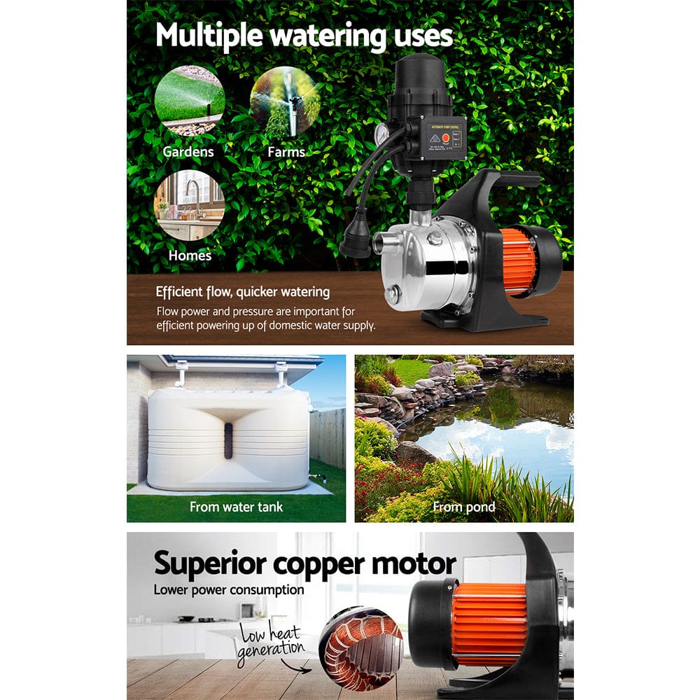 Giantz Garden Water Pump High Pressure 800W Tank Rain Farm Irrigation House Black - SportZone.co.nz