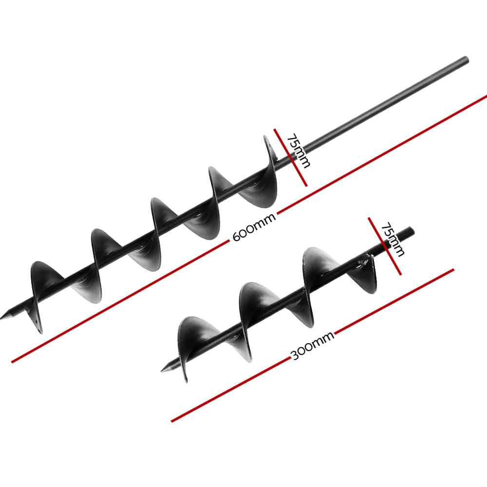 Giantz Power Garden Spiral Auger Hole Digger Earth Drill Bit 75x300 & 600mm - SportZone.co.nz