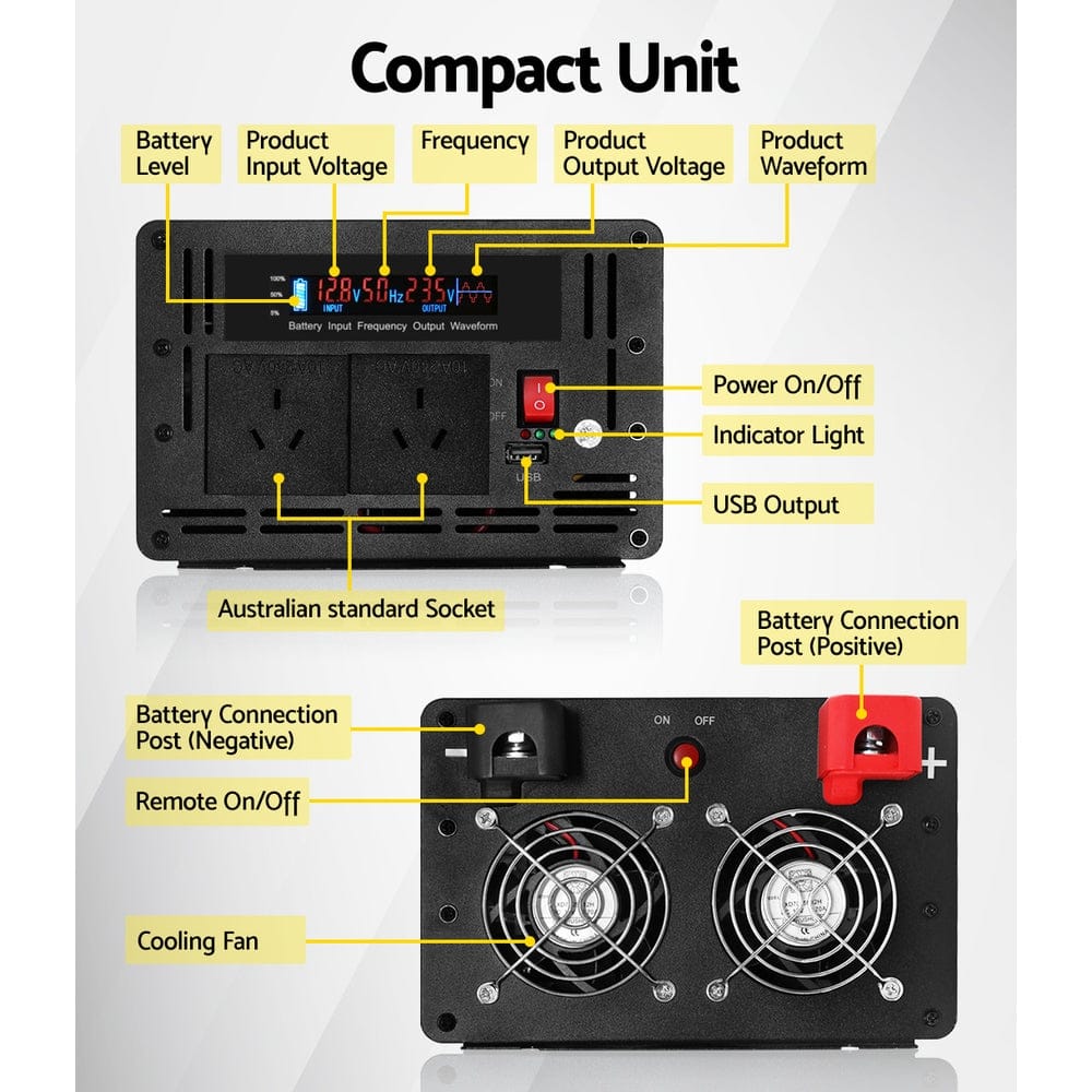 Giantz Power Inverter 3000W or 6000W Pure Sine Wave 12V - 240V Camping Boat Caravan - SportZone.co.nz