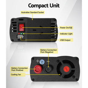Giantz Power Inverter 600W/1200W 12V to 240V Pure Sine Wave Camping Car Boat - SportZone.co.nz