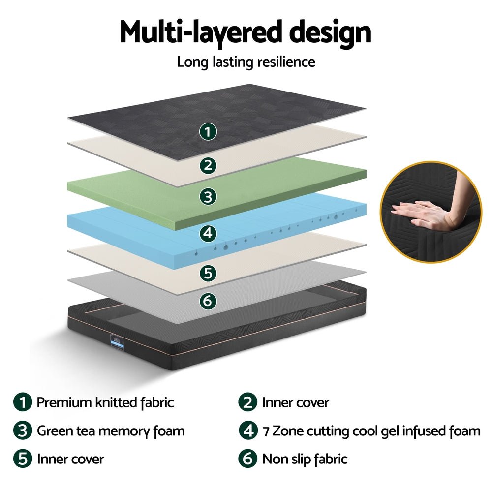 Giselle 18cm Memory Foam Mattress Green Tea Foam Cool Gel Foam Mattresses Single - SportZone.co.nz