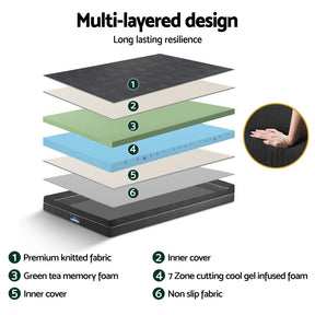 Giselle 18cm Memory Foam Mattress Green Tea Foam Cool Gel Foam Mattresses Single - SportZone.co.nz
