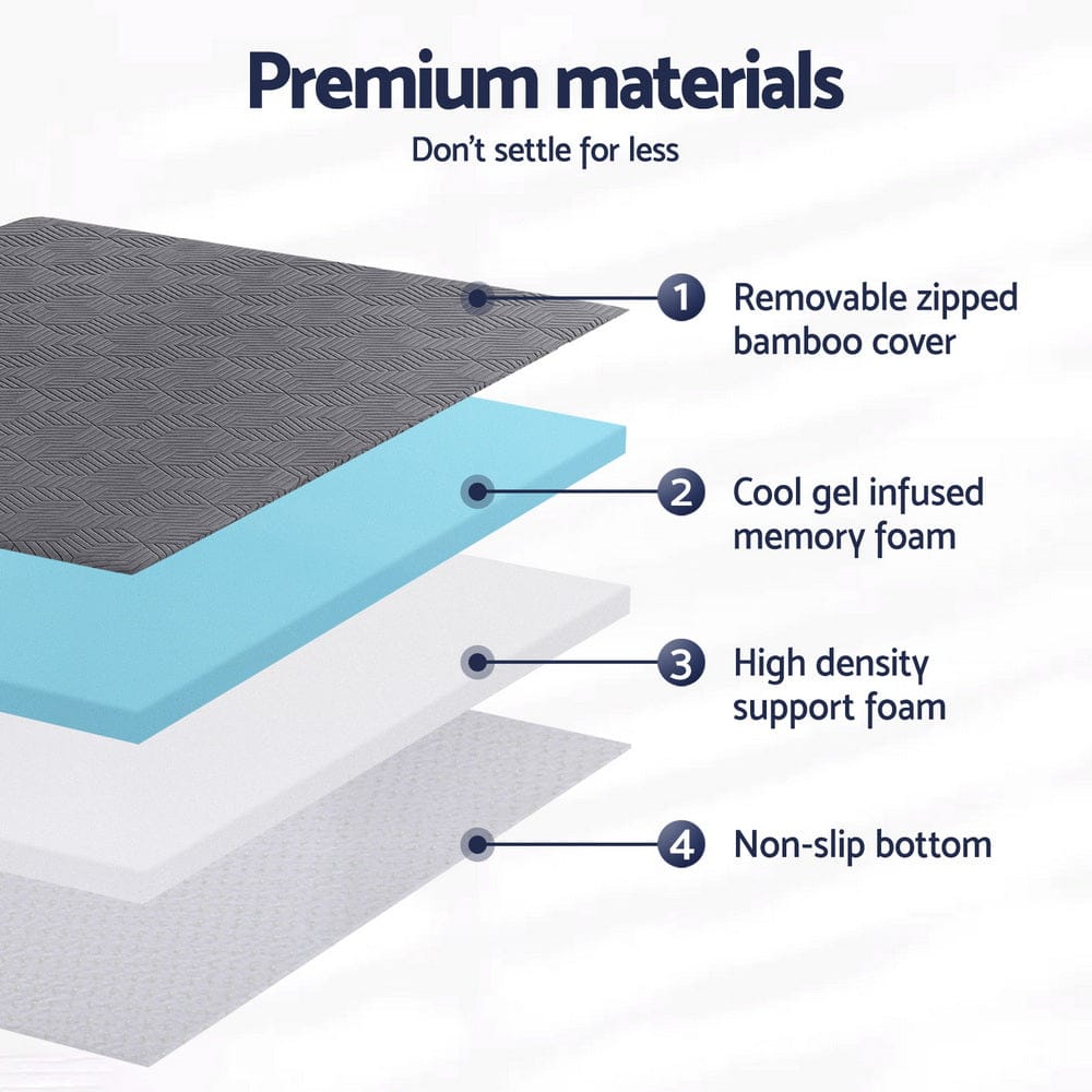 Giselle 8cm Memory Foam Mattress Topper Gel Dual Layer Foam Bamboo Queen - SportZone.co.nz