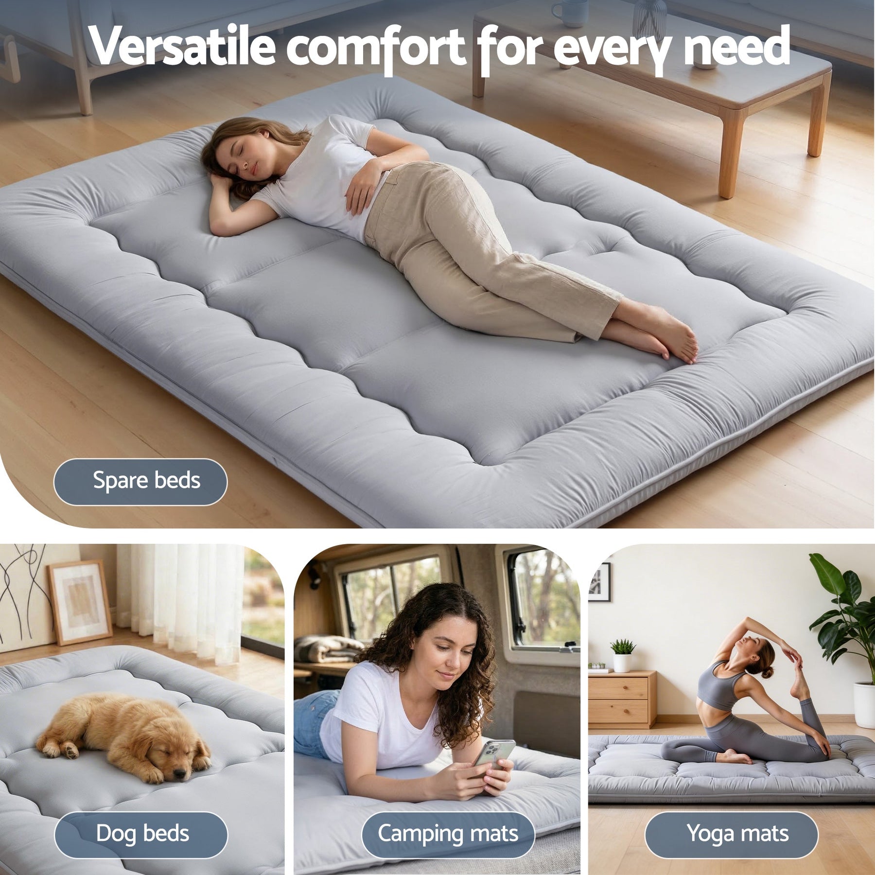 Giselle Bedding 10cm Japanese Floor Mattress Foldable Futon Mattress Washable Cover Straps - SportZone.co.nz