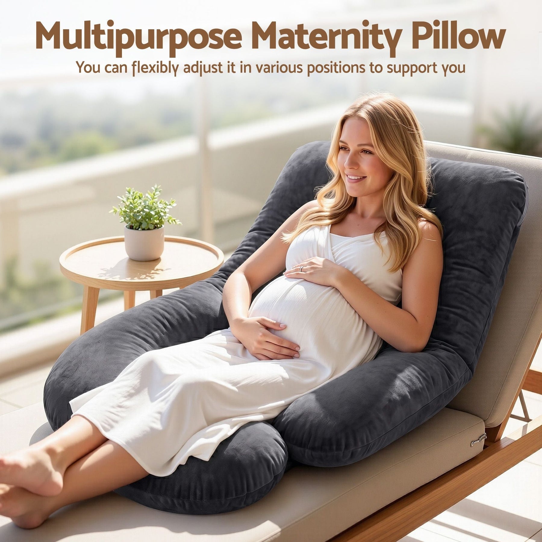 Giselle Bedding G-Shaped Pregnancy Pillow with Removable Cover Dark Grey - SportZone.co.nz