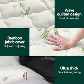 Giselle Bedding Mattress Topper Pillowtop Bamboo 7.5cm Queen - SportZone.co.nz
