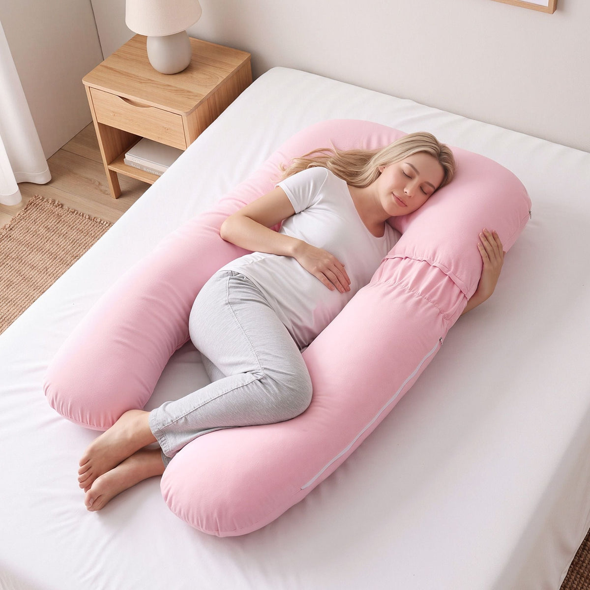 Giselle Bedding U-Shaped Pregnancy Pillow Cotton Cover Pink - SportZone.co.nz