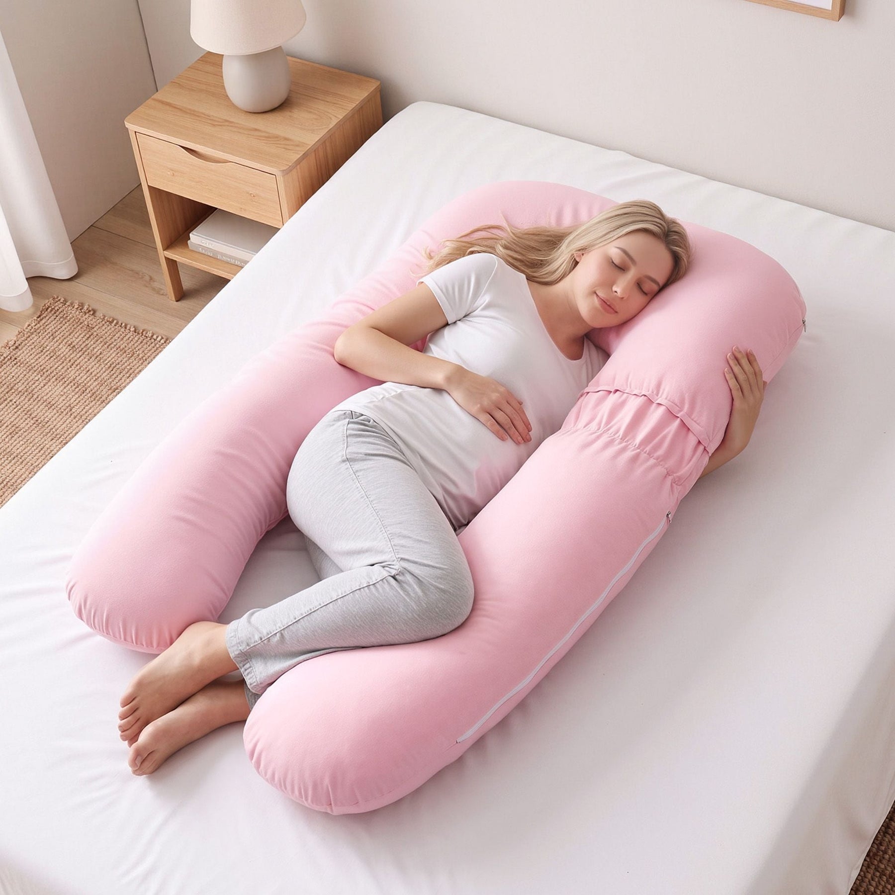 Giselle Bedding U-Shaped Pregnancy Pillow Cotton Cover Pink - SportZone.co.nz