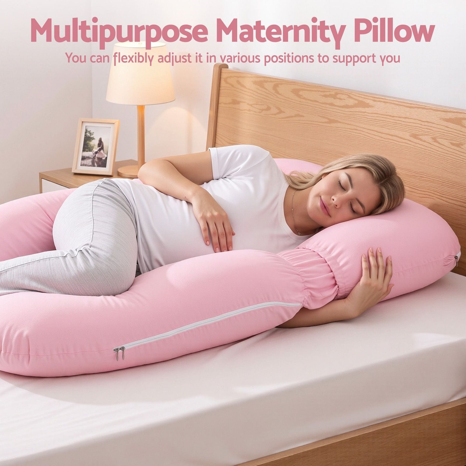 Giselle Bedding U-Shaped Pregnancy Pillow Cotton Cover Pink - SportZone.co.nz