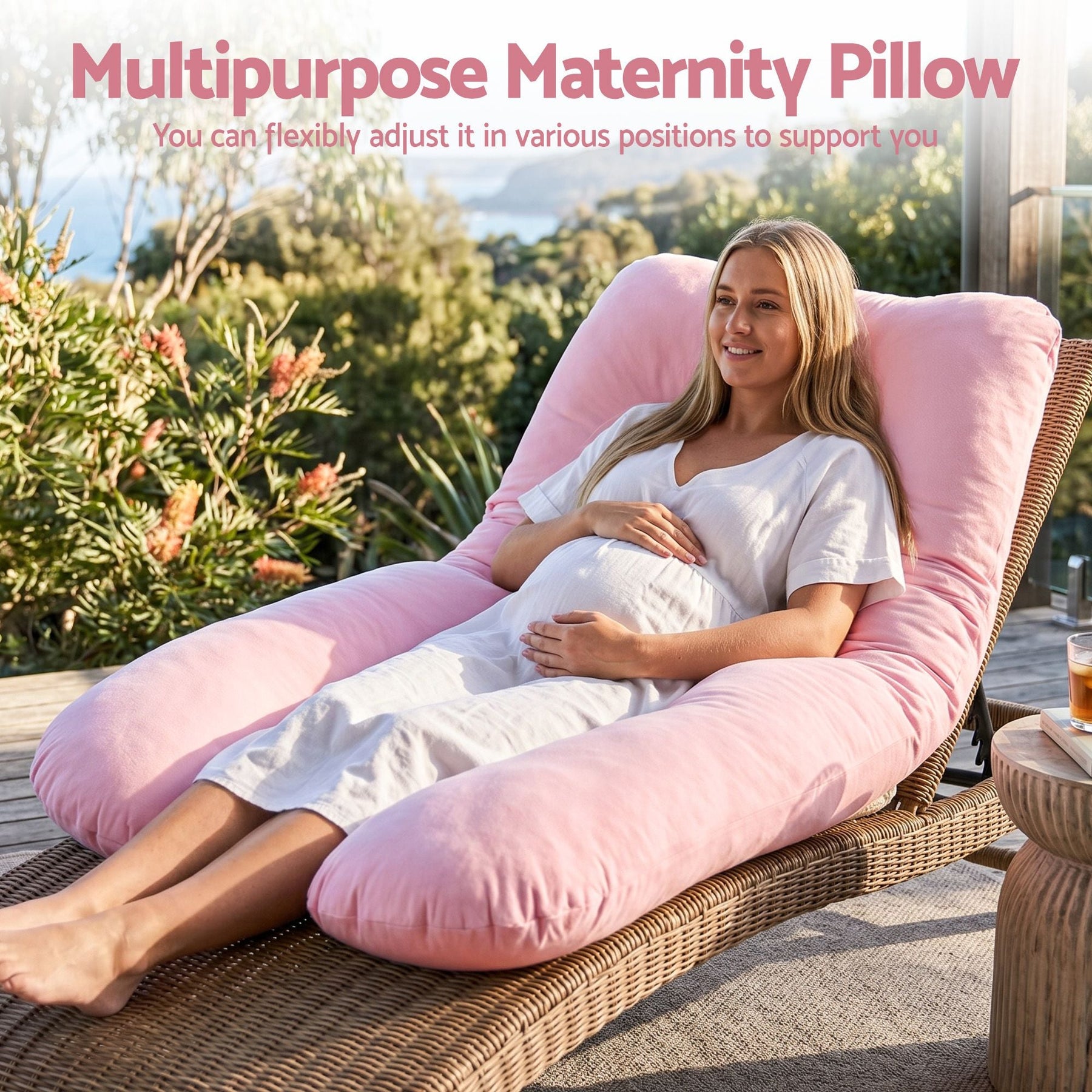 Giselle Bedding U-Shaped Pregnancy Pillow Cotton Cover Pink - SportZone.co.nz