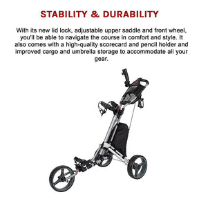 Golf Club Buggy Trolley Cart Compact Foldable 3 Wheel - SportZone.co.nz