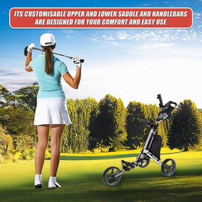 Golf Club Buggy Trolley Cart Compact Foldable 3 Wheel - SportZone.co.nz