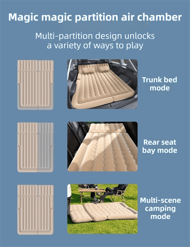 Grey Multi - Chamber Car Inflatable Air Mattress with Electric Pump & Pillows for Universal Backseat Sleeping and Camping(174 x 68 CM) - SportZone.co.nz
