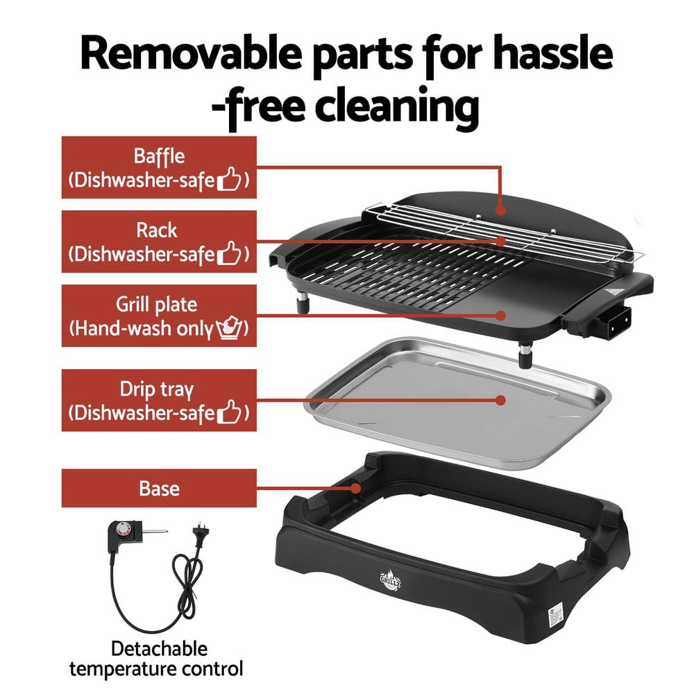 Grillz 1950W Electric BBQ Grill Non - stick Plate for Indoor Outdoor - SportZone.co.nz