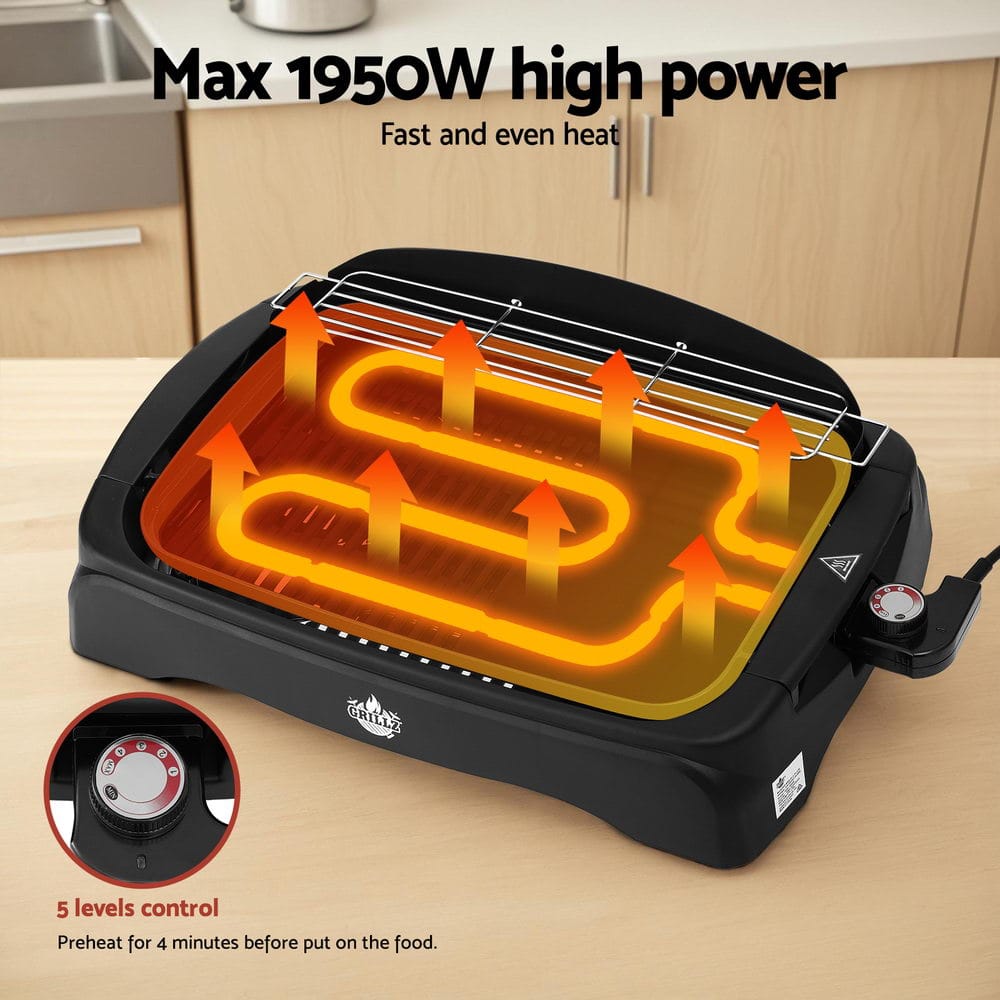 Grillz 1950W Electric BBQ Grill Non - stick Plate for Indoor Outdoor - SportZone.co.nz