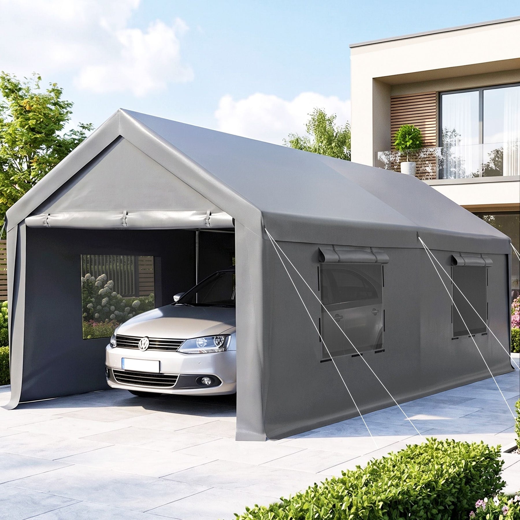 Instahut 3x6m Carports Canopy Tent Portable Garage Outdoor Steel Shelter Grey - SportZone.co.nz