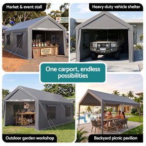 Instahut 3x6m Carports Canopy Tent Portable Garage Outdoor Steel Shelter Grey - SportZone.co.nz